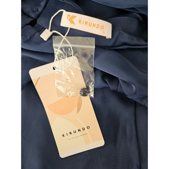 Kirundo Womens Sleeveless Navy Blue Ruffle Wrap Midi Dress Size Large Party - Picture 11 of 12